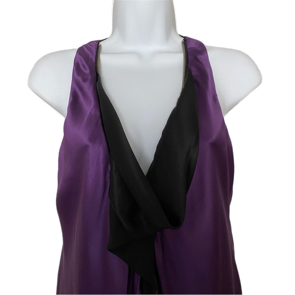 Guess Marciano 100% Silk Black/Purple Reversible Sleeveless Knee Length Dress S - Picture 10 of 11